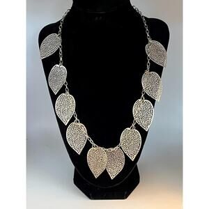 Silver Colored Vintage Filigree Leaf Necklace